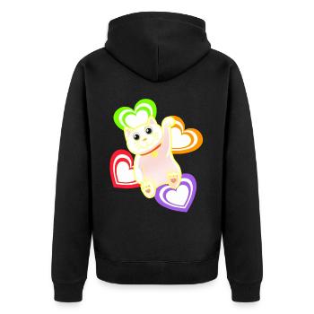 Katze Katzen Herz Herzen - Unisex Premium Bio Zip Hoodie - Schwarz - Hinten - Nico (187cm)