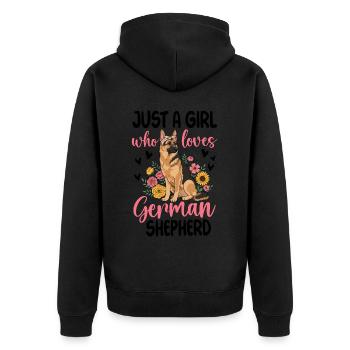 Just A Girl Who Loves German Shepherd - Unisex Premium Bio Zip Hoodie - Schwarz - Hinten - Nico (187cm)