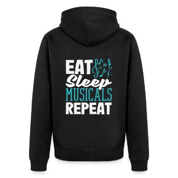 Musical Liebhaber: Iss Schlaf Musicals Wiederholen - Unisex Premium Bio Zip Hoodie - Schwarz - Hinten - Nico (187cm)