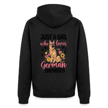 Just A Girl Who Loves German Shepherds - Unisex Premium Bio Zip Hoodie - Schwarz - Hinten - Nico (187cm)