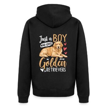 Just A Boy Who Loves Golden Retrievers - Unisex Premium Bio Zip Hoodie - Schwarz - Hinten - Nico (187cm)