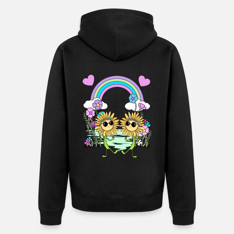 Regenbogen Hippie Sonnenblumen Kinder - Unisex Premium Bio Zip Hoodie - Schwarz