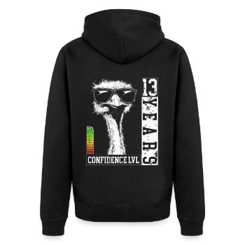 13 Jahre Geburtstag Teenager Strauß Vogel Geschenk - Unisex Premium Bio Zip Hoodie - Schwarz - Hinten - Nico (187cm)
