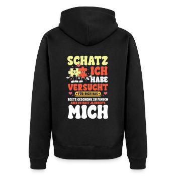 Schatz das beste Geschenk - Unisex Premium Bio Zip Hoodie - Schwarz - Hinten - Nico (187cm)