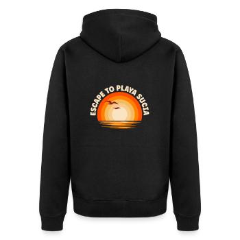 Ich fliehe nach Playa Sucia - Unisex Premium Bio Zip Hoodie - Schwarz - Hinten - Nico (187cm)