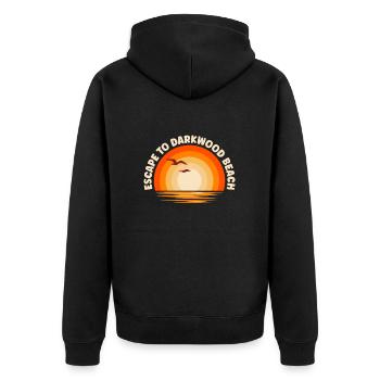 Ich fliehe nach Darkwood Beach - Unisex Premium Bio Zip Hoodie - Schwarz - Hinten - Nico (187cm)