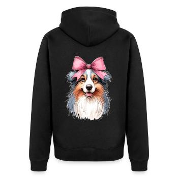 Coquette Bow Australian Shepherd Dog Mom Pink - Unisex Premium Bio Zip Hoodie - Schwarz - Hinten - Nico (187cm)