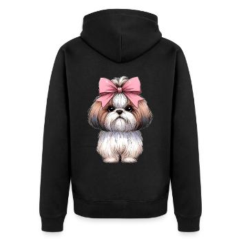 Coquette Bow Shih Tzu Dog Mom Pink Bow - Unisex Premium Organic Zip Hoodie - black - Back - Nico (187cm)