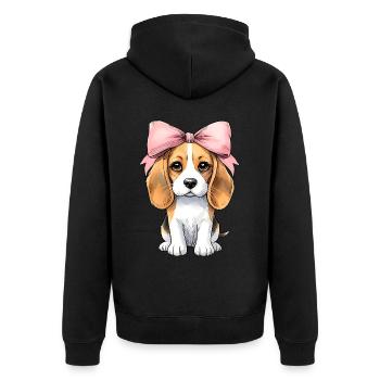 Coquette Schleife Beagle Hund Mama Rosa Band - Unisex Premium Bio Zip Hoodie - Schwarz - Hinten - Nico (187cm)