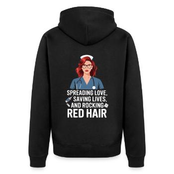 Readhead Nurse Hospital Red Hair RN Ginger Nursing - Unisex Premium Organic Zip Hoodie - black - Back - Nico (187cm)