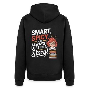 Rothaariger Bücherwurm Ingwer Haare Lesebücher - Unisex Premium Bio Zip Hoodie - Schwarz - Hinten - Nico (187cm)