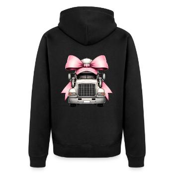 Coquette Bow Trucker Truck Driver Mom Ribbon - Unisex Premium Organic Zip Hoodie - black - Back - Nico (187cm)