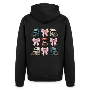 Coquette Bow Trucker Truck Driver Mom Ribbon - Unisex Premium Organic Zip Hoodie - black - Back - Nico (187cm)