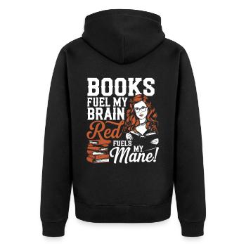 Redhead Bookworm Ginger Hair Reading Books - Unisex Premium Organic Zip Hoodie - black - Back - Nico (187cm)