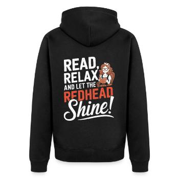 Rothaariger Bücherwurm Ingwer Haare Lesebücher - Unisex Premium Bio Zip Hoodie - Schwarz - Hinten - Nico (187cm)