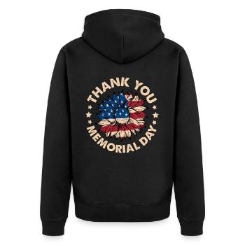 Vielen Dank an den Memorial Day - Unisex Premium Bio Zip Hoodie - Schwarz - Hinten - Nico (187cm)
