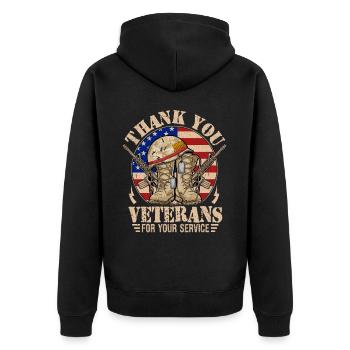 Vielen Dank an die Veteranen für Ihren Dienst - Unisex Premium Bio Zip Hoodie - Schwarz - Hinten - Nico (187cm)