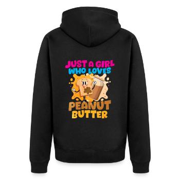 Erdnussbutter - Unisex Premium Bio Zip Hoodie - Schwarz - Hinten - Nico (187cm)