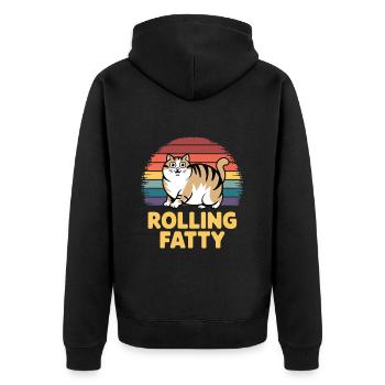 Rolling Fatty Cat Animal Funny Cat - Unisex Premium Organic Zip Hoodie - black - Back - Nico (187cm)
