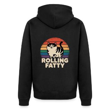 Rolling Fatty Cat Animal Funny Cat - Unisex Premium Organic Zip Hoodie - black - Back - Nico (187cm)