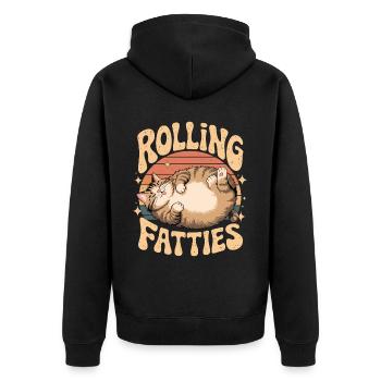 Rolling Fatty Cat Animal Funny Cat - Unisex Premium Organic Zip Hoodie - black - Back - Nico (187cm)
