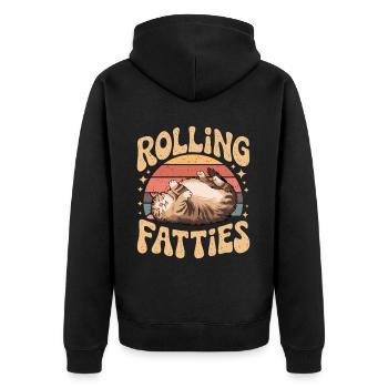 Rolling Fatty Cat Animal Funny Cat - Unisex Premium Organic Zip Hoodie - black - Back - Nico (187cm)