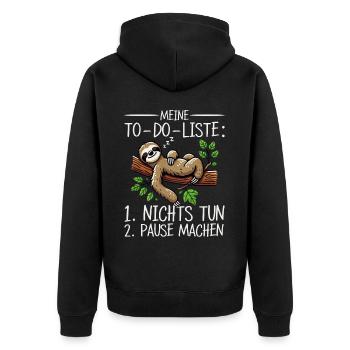 Faultier Fauler Faultierliebhaber Faultiere - Unisex Premium Bio Zip Hoodie - Schwarz - Hinten - Nico (187cm)