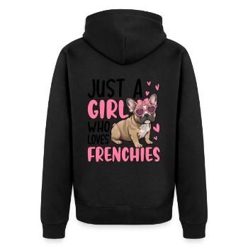 Juste une fille qui aime les Frenchies - Veste à capuche bio Premium Unisexe - noir - Dos - Nico (187cm)