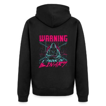 Computer Scientist Warning I Think In Binary - Unisex Premium Organic Zip Hoodie - black - Back - Nico (187cm)