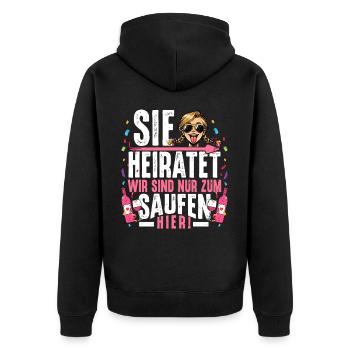 JGA Frauen T-Shirt Junggesellenabschied Frauen JGA - Unisex Premium Bio Zip Hoodie - Schwarz - Hinten - Nico (187cm)