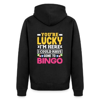 Bingo Player Vous avez de la chance que je sois là - Veste à capuche bio Premium Unisexe - noir - Dos - Nico (187cm)