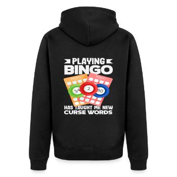 Joueur de bingo Dicton amusant sur les jurons - Veste à capuche bio Premium Unisexe - noir - Dos - Nico (187cm)