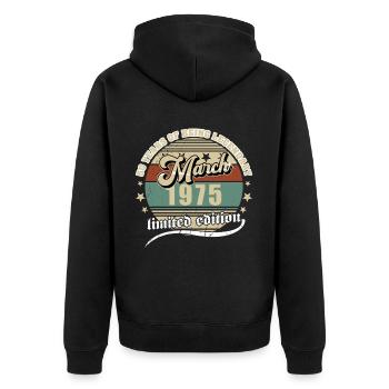 50. Geburtstag März 1975 Jahrgang 50 Jahre - Unisex Premium Bio Zip Hoodie - Schwarz - Hinten - Nico (187cm)