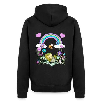Frosch Frösche Kinder Kind - Unisex Premium Bio Zip Hoodie - Schwarz - Hinten - Nico (187cm)