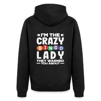 Joueur de bingo Crazy Lady Avertissement - Veste à capuche bio Premium Unisexe - noir - Dos - Nico (187cm)