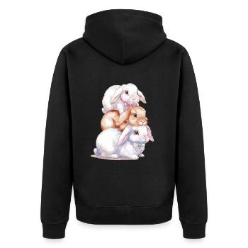 Cute Rabbit Stack for Rabbit Lovers - Unisex Premium Organic Zip Hoodie - black - Back - Nico (187cm)