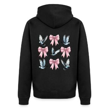 Coquette Bogen Taubenjagd Jäger rosa Schleife Mom - Unisex Premium Bio Zip Hoodie - Schwarz - Hinten - Nico (187cm)