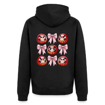 Coquette Bogen Daruma Puppe Japan Rosa Schleife - Unisex Premium Bio Zip Hoodie - Schwarz - Hinten - Nico (187cm)
