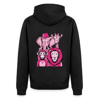 Elephant Monkey Lion Giraffe in Pink Look with Style - Unisex Premium Organic Zip Hoodie - black - Back - Nico (187cm)