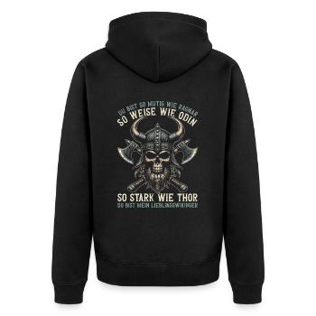 Wikinger Papa Vatertag Vaterschaft Elternteil - Unisex Premium Bio Zip Hoodie - Schwarz - Hinten - Nico (187cm)