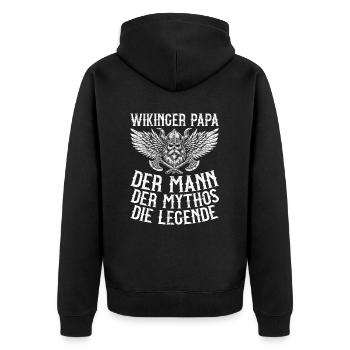 Wikinger Papa Vatertag Vaterschaft Elternteil - Unisex Premium Bio Zip Hoodie - Schwarz - Hinten - Nico (187cm)