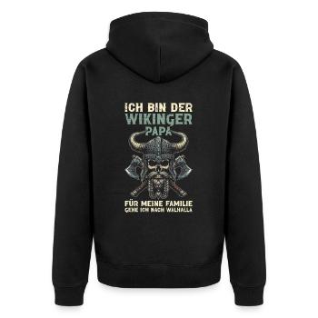Wikinger Papa Vatertag Vaterschaft Elternteil - Unisex Premium Bio Zip Hoodie - Schwarz - Hinten - Nico (187cm)