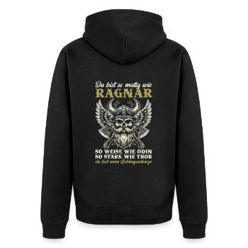 Wikinger Papa Vatertag Vaterschaft Elternteil - Unisex Premium Bio Zip Hoodie - Schwarz - Hinten - Nico (187cm)