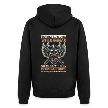 Wikinger Papa Vatertag Vaterschaft Elternteil - Unisex Premium Bio Zip Hoodie - Schwarz - Hinten - Nico (187cm)
