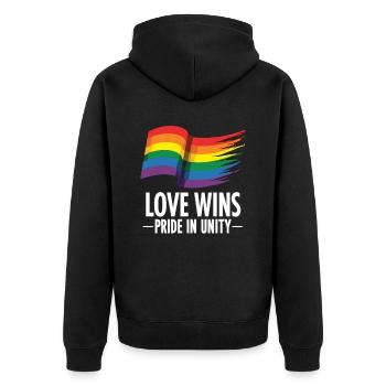 Love Wins Pride Outfit – Rainbow LGBTQ+ Design - Unisex Premium Organic Zip Hoodie - black - Back - Nico (187cm)