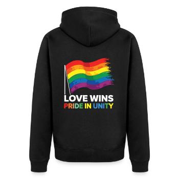 Love Wins Pride Outfit – Rainbow LGBTQ+ Design - Unisex Premium Organic Zip Hoodie - black - Back - Nico (187cm)