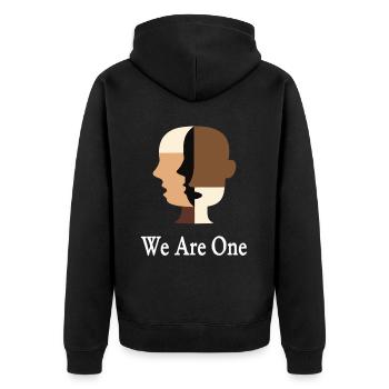 We Are One Vielfalt Gleichberechtigung Toleranz - Unisex Premium Bio Zip Hoodie - Schwarz - Hinten - Nico (187cm)
