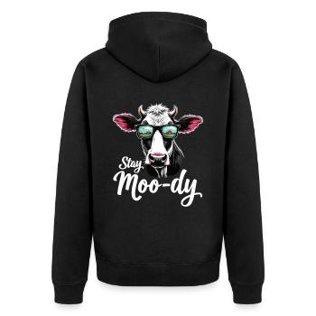Stay Moo-dy Lustiges Kuh Tierliebhaber Bauernhof - Unisex Premium Bio Zip Hoodie - Schwarz - Hinten - Nico (187cm)
