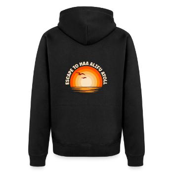 Ich fliehe nach Haa Alifu Atoll - Unisex Premium Bio Zip Hoodie - Schwarz - Hinten - Nico (187cm)