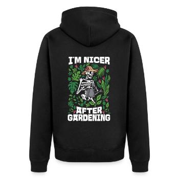 Plant Lover Gardening Skeleton I'm - Unisex Premium Bio Zip Hoodie - Schwarz - Hinten - Nico (187cm)